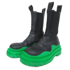 ボッテガヴェネタ BOTTEGA VENETA Tire タイヤ チェルシーブーツ サイドゴアブーツ ロング レザー 41 Black/grass 黒 緑 ■MNK3