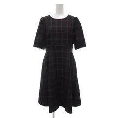 アナトリエ ANATELIER 美品 ワンピース 38 ひざ丈 5分袖 チェック柄 紺 ネイビー /AE ■GY61