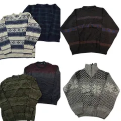 古着卸 まとめ売り 総柄 セーター 6枚セット (メンズ M ) チェック クルーネック ノルディック柄 ハーフジップ 中古 古着 ND5112