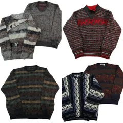 古着卸 まとめ売り 総柄 セーター 6枚セット (メンズ 2XL ) 動物モチーフ チェック Ｖネック 中古 古着 ND5137