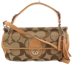 コーチ COACH ショルダーバッグ ハンド レザー キャンバス ベージュ シグネチャー ターンロック 2WAY 19033 /FF