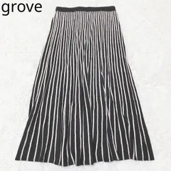 グローブ　フレアスカート　プリーツ　ウエストゴム　ストライプ柄　Aライン　ロング丈　カジュアル　エレガント　ブラックベージュ系　Lサイズ