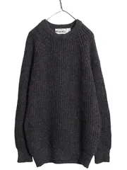 【お得なクーポン配布中!】 アイルランド製 ★ aran crafts ウール チャンキー ニット セーター メンズ M / リブ編み 無地 ローゲージ クルーネック チャコール グレー