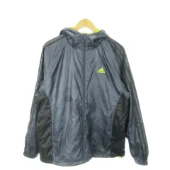 アディダス adidas ウインドブレーカー ジップアップパーカー 内フリース ロゴ刺繍 スリーストライプス スポーツ M 紺 ネイビー /MN17 ■GY18