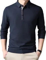 GANATA（ガナタ） ポロシャツ メンズ 長袖 襟付き カジュアル スポーツ ゴルフ 大人 お洒落 トップス 普段着 着回し 大人服 シンプル コーデ (ネイビー,  XL)