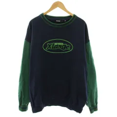 エクストララージ X-LARGE レトロクルーネックスウェット RETRO CREWNECK SWEAT トレーナー 長袖 ロゴ XL 紺 ネイビー 緑 グリーン 101223012011 /YT ■MA