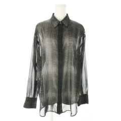 カルバンクライン CALVIN KLEIN シースルーシャツ 長袖 比翼 チェック 総柄 ワンポイント ロゴ刺繍 S グレー /AO17 ■GY99