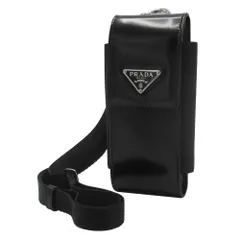 【新品】プラダ 2ZT036 SPAZZOLATO NERO (ブラック) バッグ ポーチ PRADA レザー トライアングル ロゴ 携帯電話ケース ストラップ付 アウトレット メンズ