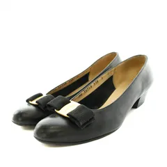 サルヴァトーレフェラガモ Salvatore Ferragamo パンプス アーモンドトゥ チャンキーヒール ヴァラリボン レザー 6 23.5cm 黒 ブラック 19758 338 /YT ●D