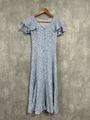 rienda リエンダ フリル ロング 花柄 Aライン ワンピース sizeS/水色 ■◆ レディース
