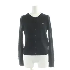 バーバリーブルーレーベル BURBERRY BLUE LABEL カーディガン ウール 38 黒 ブラック ケーブル編み ラウンドネック 長袖 /AP