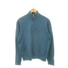トミーヒルフィガー TOMMY HILFIGER ニット セーター ハーフジップ ロゴ ワンポイント コットン M 青 ブルー /AH4 ■GY18