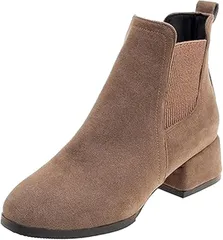 [SLOW＆MELLOW] レディース サイドゴア ブーツ スエード チャッキー ヒール シンプル ショートブーツ カジュアル 歩きやすい ヒール高さ 3.5㎝ 秋 冬 2カラー ぶーつ 厚底 ミドル ショート ブーツ boo [ブラウン] [24.5 cm]