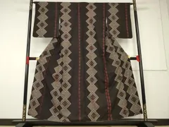 平和屋着物●本場大島紬　龍郷絣　菱繋ぎ間道　正絹　逸品　AABF6130ck