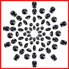 PH PandaHall 約70個/セット 7種 ビジュー パーツ 2穴 アクリル ラインストーン 縫製フラットバック カボション レジン封入 デコ素材 手芸用 クラフト ジェリー用 アクセサリーパーツ 手作り素材 装飾材料 ブラック