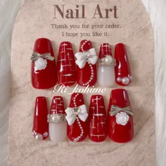 ネイルチップ　現品　フレンチガーリー　ちゅるん　ニュアンス　バレエコア　ワンホン　韓国　メンカラ　推しネイル　y2k  夢かわ　ツイード　バレエコア　赤