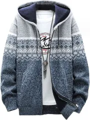 GANATA（ガナタ） ニットパーカー メンズ ニットフリース 裏起毛 防寒 フード付き ジップアップ アウター ライトグレー (ライトグレー (TYPE A),  M)