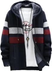 GANATA（ガナタ） ニットパーカー メンズ ニットフリース 裏起毛 防寒 フード付き ジップアップ アウター ネイビー (ネイビー (TYPE C),  L)