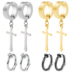 【数量限定】アレルギー対応 ユニセックス メンズ フェイクピアス イヤーカフ プレゼント イヤリング フープ ノンホール リングピアス クロス めんず ピアス フェイク GOKEI