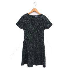 セオリーリュクス theory luxe ツイード ワンピース フレア ひざ丈 コットン バックジップ 半袖 38 黒 ブラック /NT15