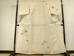 平和屋着物＊夏物　訪問着　生紬　手描き　魚　エンゼルフィッシュ　正絹　逸品　AABF5680fyのサムネイル