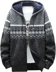 GANATA（ガナタ） ニットパーカー メンズ ニットフリース 裏起毛 防寒 フード付き ジップアップ アウター ダークグレー (ダークグレー (TYPE A),  XL)