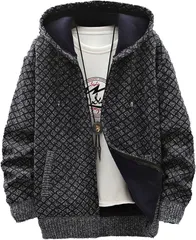 GANATA（ガナタ） ニットパーカー メンズ ニットフリース 裏起毛 防寒 フード付き ジップアップ アウター グレー (グレー (TYPE B),  M)