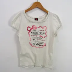 メゾピアノ 半袖Ｔシャツ トップス リボン クリスタル キッズ 女の子用 L(160)サイズ オフホワイト×ピンク×黒 Mezzo Piano 【中古】