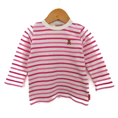 ミキハウス 長袖Ｔシャツ トップス ボーダー柄 ベビー 女の子用 90サイズ 白×ピンク MIKIHOUSE 【中古】