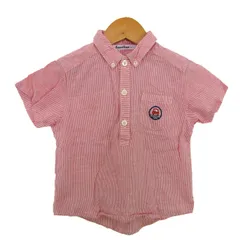 ファミリア 半袖シャツ トップス ボタンダウン ストライプ柄 キッズ 男の子用 100サイズ 赤×白 Familiar 【中古】