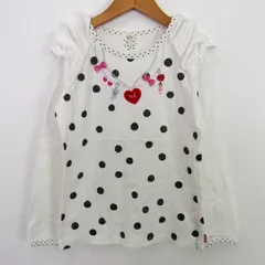 ミキハウス 長袖Ｔシャツ トップス ドット柄 フリル 日本製 キッズ 女の子用 140サイズ 白×黒×ピンク MIKIHOUSE 【中古】