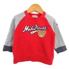 ミキハウス スウェット トレーナー トップス ラグラン袖 ロゴ ベビー 男の子用 80サイズ 赤×グレー×紺 MIKIHOUSE 【中古】