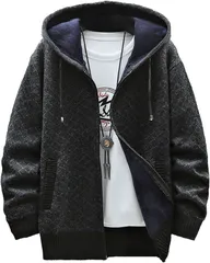 GANATA（ガナタ） ニットパーカー メンズ ニットフリース 裏起毛 防寒 フード付き ジップアップ アウター ダークグレー (ダークグレー (TYPE B),  M)