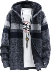 GANATA（ガナタ） ニットパーカー メンズ ニットフリース 裏起毛 防寒 フード付き ジップアップ アウター ダークグレー (ダークグレー (TYPE C),  M)