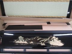 黒漆三枚屏風 1993年購入 盛上山水 本金盛上 箱入り【屏風単品