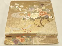 平和屋着物◎六通柄袋帯　唐織　流水花車文　金糸　鈴乃屋扱い　正絹　逸品　CABC4849in