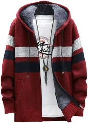 GANATA（ガナタ） ニットパーカー メンズ ニットフリース 裏起毛 防寒 フード付き ジップアップ アウター レッド (レッド (TYPE C),  XL)