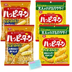 Ｍｏｎｏｌｏｇ Sｔｙｌｅ 亀田製菓 ハッピーターン 2種類アソートセット【①ハッピーターン 96g ②スパイス 73g 】 各種2袋ずつ 合計4袋セット ★スラスラ本舗オリジナルポケットティッシュ付き のサムネイル