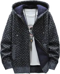 GANATA（ガナタ） ニットパーカー メンズ ニットフリース 裏起毛 防寒 フード付き ジップアップ アウター ネイビー (ネイビー (TYPE B),  L)