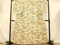 平和屋着物■上質な小紋　型染め　草花間道　正絹　逸品　AABE8832fw