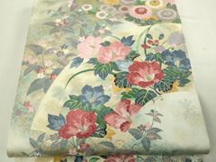 平和屋着物◎六通柄袋帯 唐織 源氏車花丸文 金銀糸 正絹 逸品