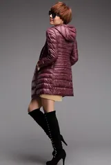 秋冬新作 レディース 超薄軽量ダウンコート｜韓国風 スリム 中長丈 大きめ フード付き ジャケット（レッドブラウン）　bu1