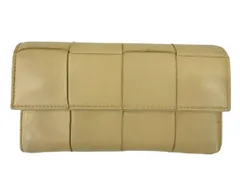ボッテガヴェネタ BOTTEGA VENETA カセット ラージ フラップ ウォレット マキシイントレ 2つ折り 長財布 ベージュ レザー 本革 ロングウォレット ☆AA★