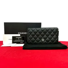 極 美品 箱 袋付き カード シール有 22番台 CHANEL シャネル マトラッセ ココマーク キャビアスキン レザー 本革 長財布 ブラック 24417