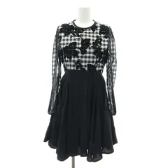 マメ mame チェック 切替 ワンピース ひざ丈 フロッキー 長袖 1 黒 白 ブラック ホワイト /DF ■OS