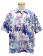 【中古】ポロシャツ・ワークシャツ(キャラクター) 白 アロハシャツ ブルー Lサイズ 「ノーゲーム・ノーライフ」