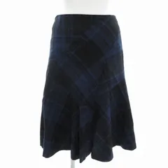クミキョク 組曲 KUMIKYOKU マーメイドスカート ひざ丈 チェック ウール 1 S 青 ブルー 黒 ブラック /FT 0929 ■MG