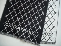 シャネル 26P リバーシブル CCロゴ ウール ストール マフラー ブラック ホワイト AAB794