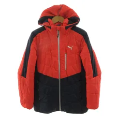 プーマ PUMA ACTIVE NORWAY ジャケット 590488 WARMCELL 中綿入り POWERD BY KEEP HEAT フード ロゴプリント ジップアップ バイカラー オレンジ系 ネイビー 紺 150