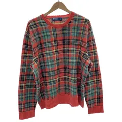 POLO by RALPH LAUREN　セーター　長袖　ニット　トップス　クルーネック　チェック　エルボーパッチ　古着
